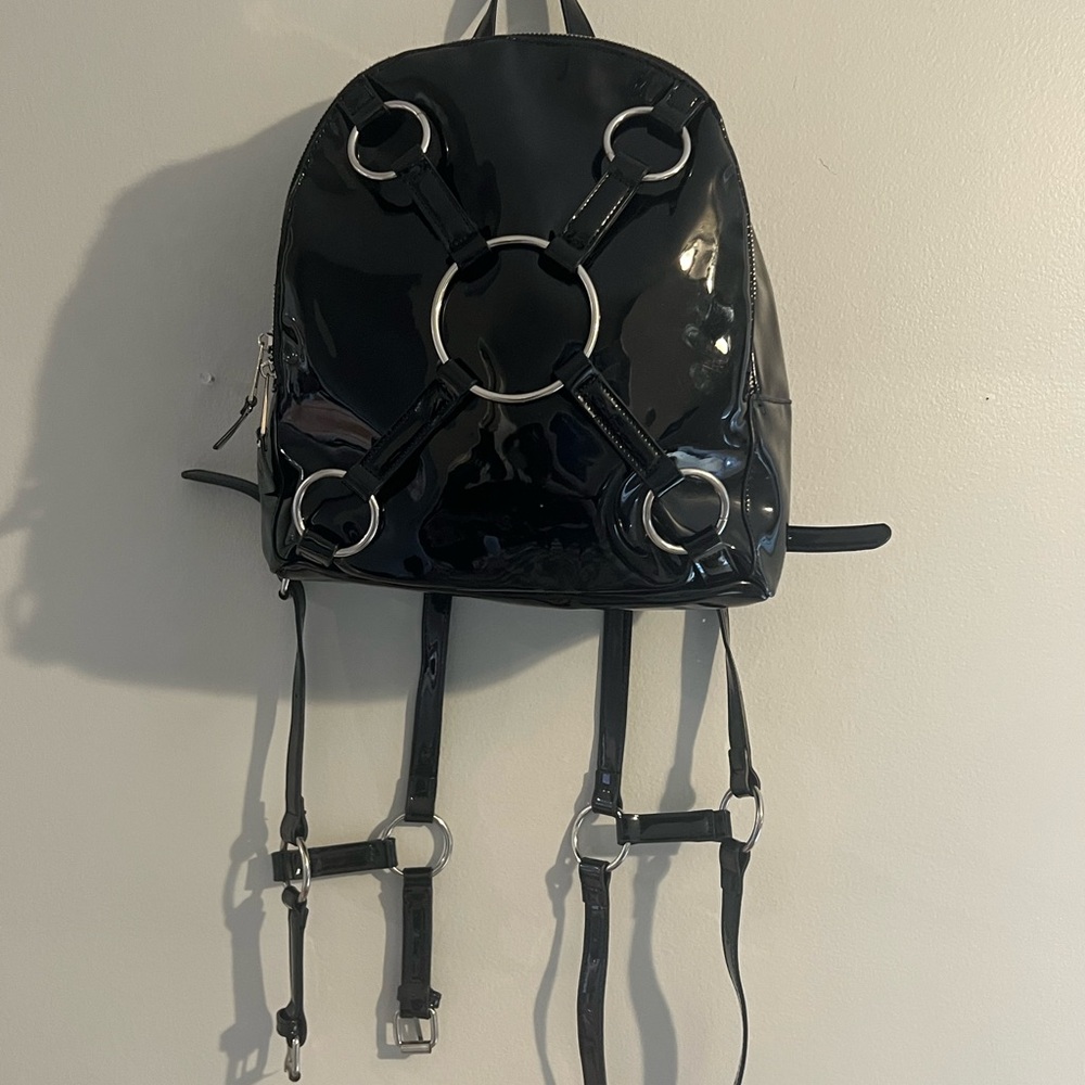 Black bondage Patent Leather Backpack